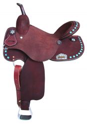 15", 16" Circle S Barrel Style Saddle with turquoise buckstitch trim